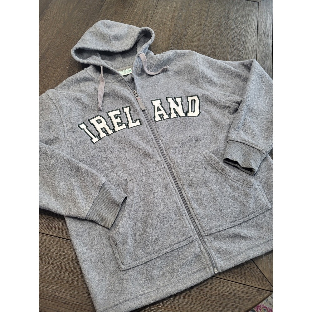 Y2K Lansdowne Collection Ireland Grey Full Zip Hooded Fleece Jacket Size Large